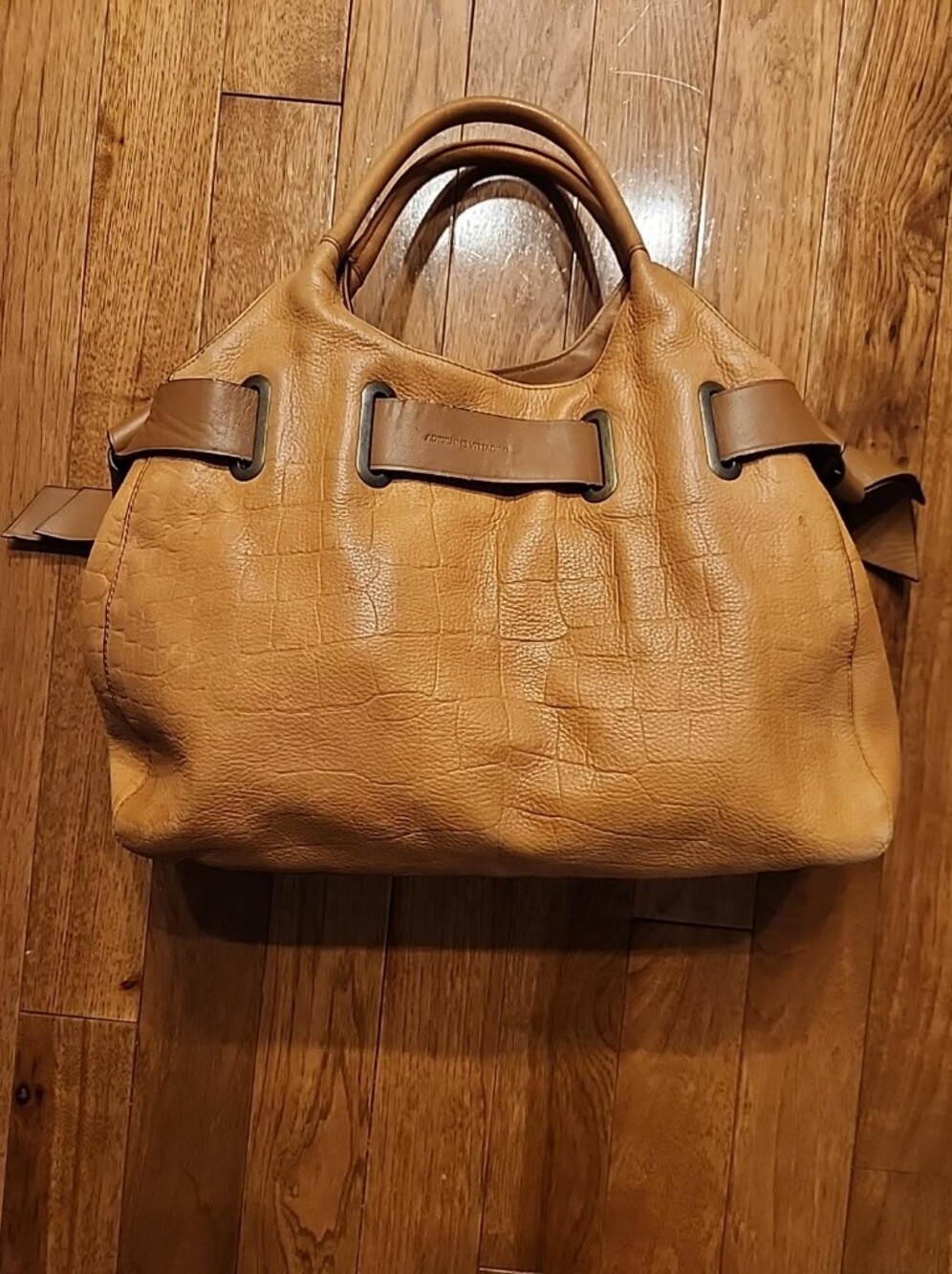 Adrienne Vittadini Large Tan Croc Embossed Tote Shoulder Bag